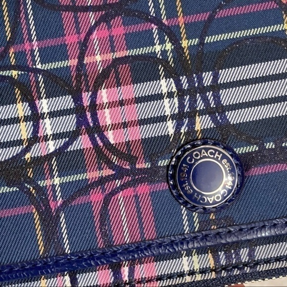 Coach purple pink plaid large wristlet bag